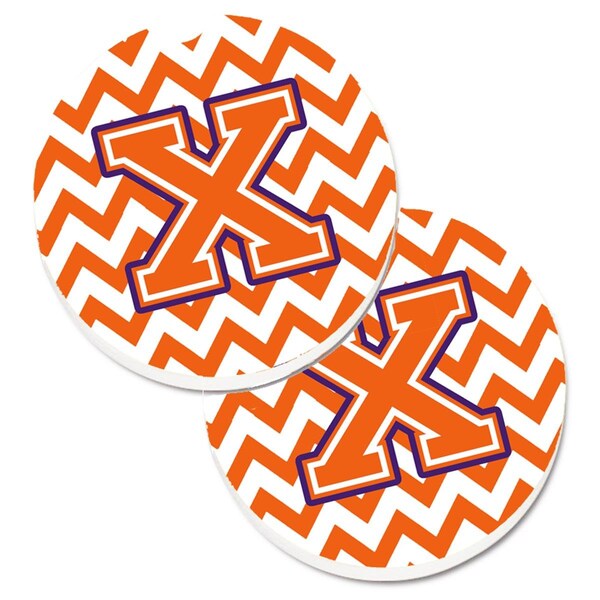 Carolines Treasures Letter x Chevron Orange and Regalia Cup Holder Car Coaster, PK2 CJ1062-XCARC - main